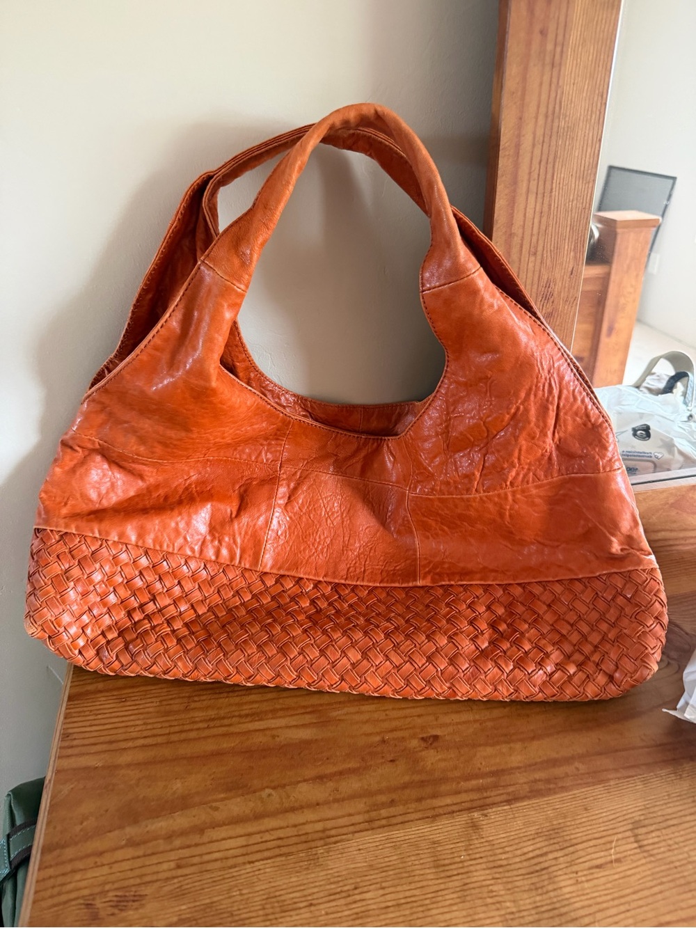 Women’s Orange Woven Leather Hobo Bag